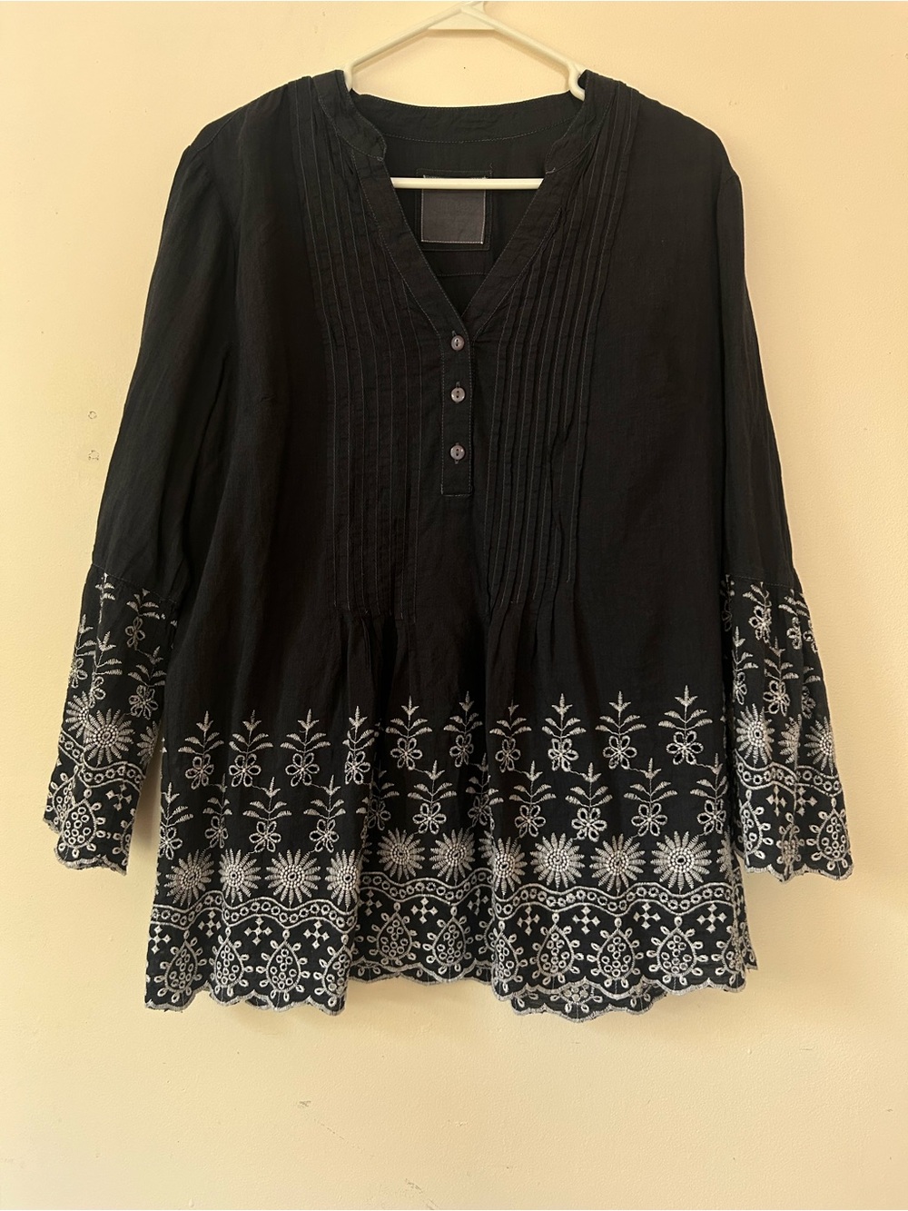 Style & Co. dyed cotton Black Tunic Blouse with Embroidered Hem